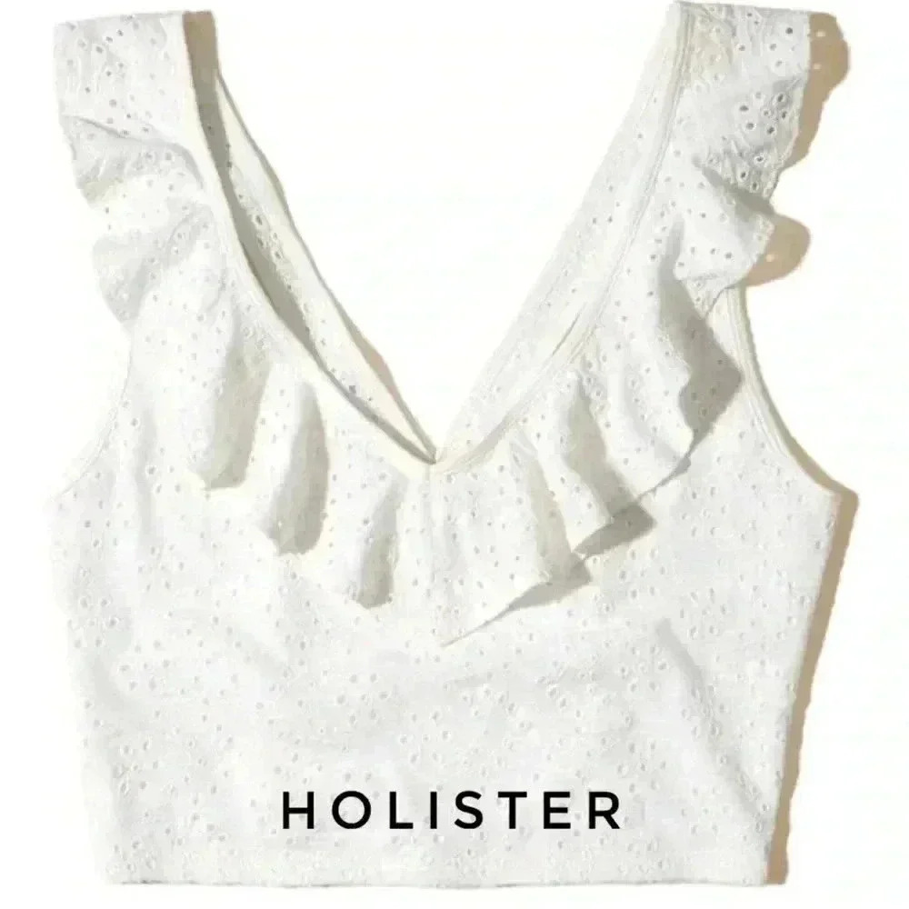 BNWOT Holister Eyelet Ruffle Crop Top size S